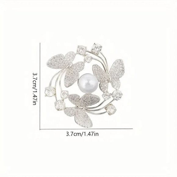 Brooch Butterfly & Pearl Rhinestone Flower Pin Stylish Sparkle Fashon Glam - Picture 4 of 4